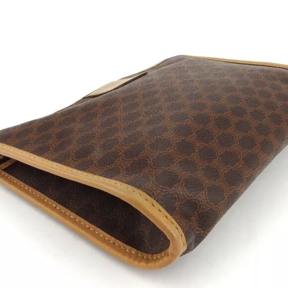 CELINE Clutch Bag Macadam Beige PVC ?~ Leather Authentic - Picture 4 of 8